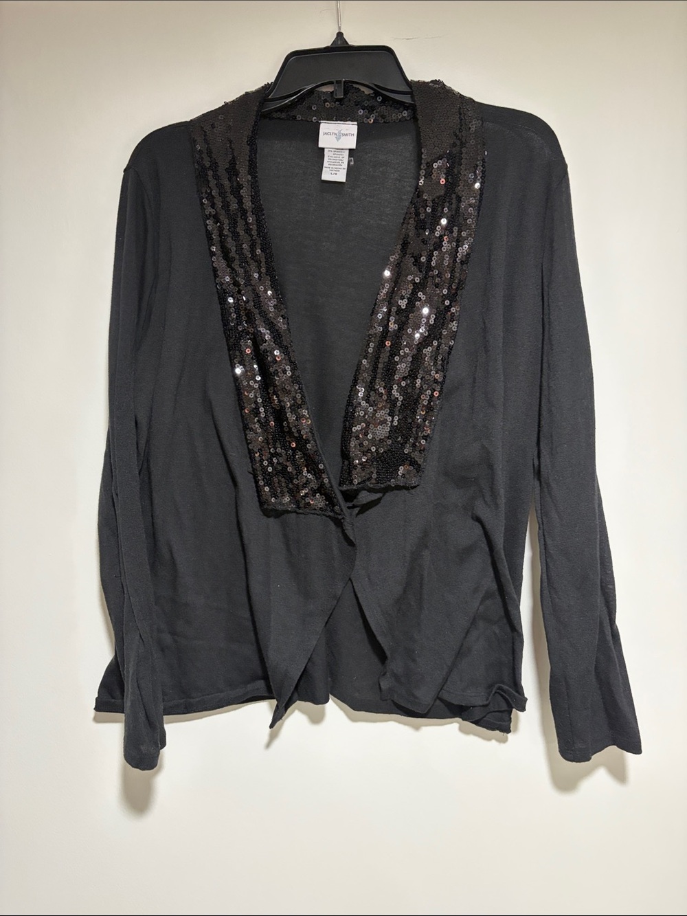 Jaclyn Smith Black Sequin Trim Open Front Cardigan